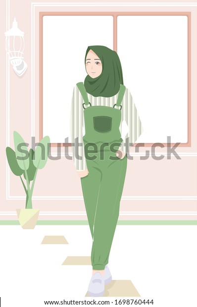 Hijab Style Woman Background Walls Plants Stock Vector Royalty Free 1698760444