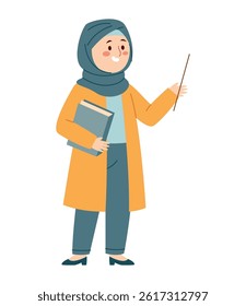 Hijab Teacher Education Book Pointing Character Muslim Classroom School Teaching Female Pose Lesson