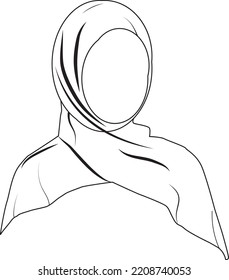 Hijab Vector Flat Sketch Islamic Girl. Muslim Women. Middle Eastern Woman In Hijab (traditional Muslim Cloth). Girl In Abaya (maxi Dress). Resident Of Kuwait And Saudi Arabia, Qatar.