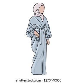 Hijab vector illustration. Islamic girl. Muslim woman. Middle Eastern woman in hijab (tradicional muslim cloth). Girl in abaya (maxi dress).