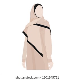 Hijab vector illustration. Islamic girl. Muslim woman. Middle Eastern woman in hijab (tradicional muslim cloth). Girl in abaya (maxi dress).  Resident of Kuwait and Saudi Arabia.