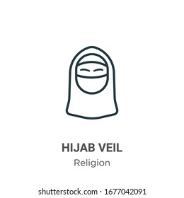 Hijab veil outline vector icon. Thin line black hijab veil icon, flat vector simple element illustration from editable religion concept isolated stroke on white background