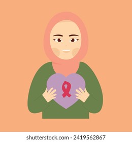 hijab woman cancer day vector design with heart and ribbon ornament