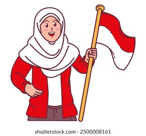 A hijab woman carrying the Indonesian flag