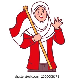 A hijab woman carrying the Indonesian flag