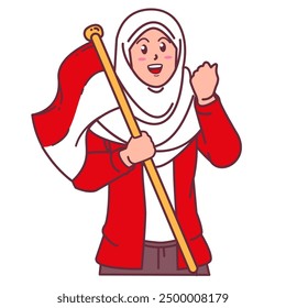 A hijab woman carrying the Indonesian flag