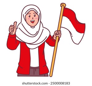 A hijab woman carrying the Indonesian flag