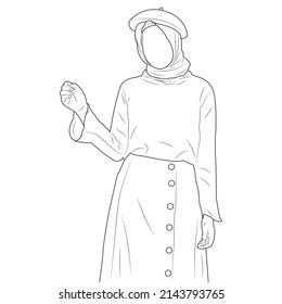 Hijab woman coloring book. Vector illustration