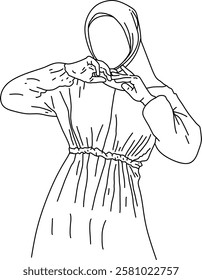 hijab woman with elegant style, minimalist line art