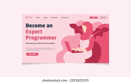 IT Hijab woman expert programmer landing page template