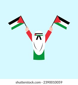 Hijab Woman Holding Palestine Flag Illustration