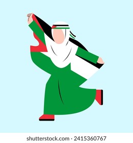 Hijab Woman Holding Palestine Flag