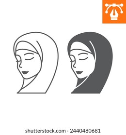 Hijab woman line and solid icon, outline style icon for web site or mobile app, Muslim woman and Ramadan, Islamic vector icon, simple vector illustration, vector graphics with editable strokes.