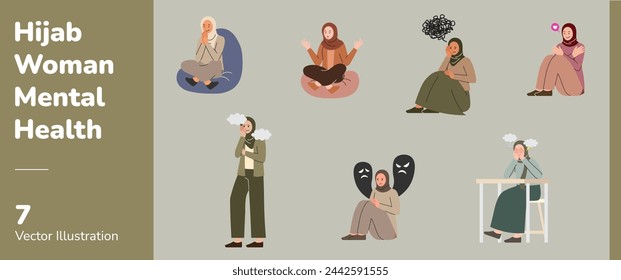 Hijab Woman Mental Health Illustration