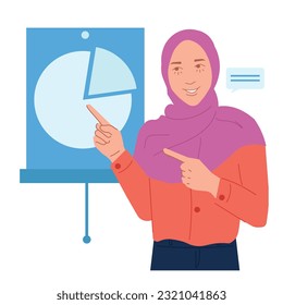 hijab woman presentation graph in flat illustration
