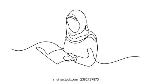 Hijab Woman Reading a Book Oneline Continuous Single Line Art Editable Line