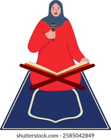 Hijab Woman Reading Qoran Illustration