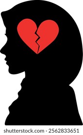 Hijab Woman Silhouette with Broken Heart Vector Illustration