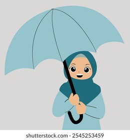 Hijab Woman under umbrella illustration