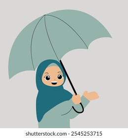 Hijab Woman under umbrella illustration