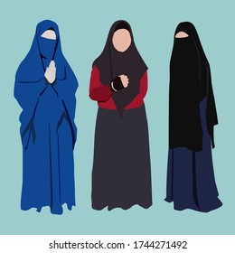 Hijab Woman Using Niqab In Islam And Violet Background In Ramadan Or Syawal Mubarak