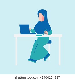 Hijab Woman Working On Desk 