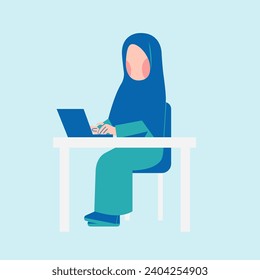 Hijab Woman Working On Desk 