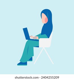 Hijab Woman Working On Laptop