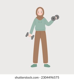 Hijab woman working out illustration vector flat