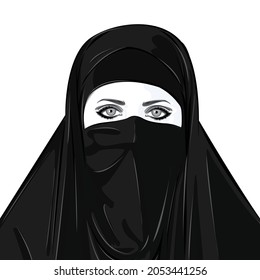 Hijab woman.Beautiful face of arabic muslim woman, vector illustration