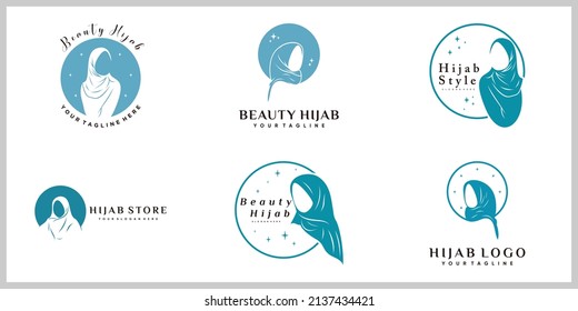 Hijab women icon set logo design tamplate with creative modern concept