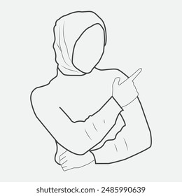 A Hijabi Girl Line Art Vector Isulated On White Background