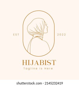 Hijabi  Muslim Women Face Line Art Illustration For Fashion Beauty Or Boutique 