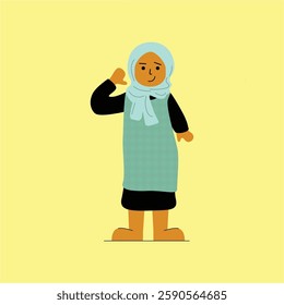 Hijabi Woman in Elegant Gamis – A Graceful Illustration Showcasing Modest Fashion, Perfect for Cultural Representations, Social Media, Posters, and Islamic-Themed Designs