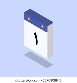 Hijri calendar icon with date day 1. 3D isometric illustration. Isolated vector for banner, poster, presentation, infographic,  web, apps, and other uses.