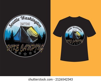 hike camping adventure t-shirt design template with black t-shirt mockup. 