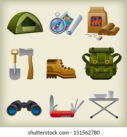 hike equipment icon set