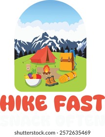 Hike Fast Snack Often Funny Adventure Hiking Outdoor Gift Graphics and Template For Print On Demand Business and Printing Industry.