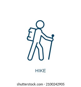 hike icon. Thin linear hike outline icon isolated on white background. Line vector hike sign, symbol for web and mobile