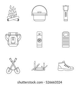 Hike icons set. Outline illustration of 9 hike vector icons for web