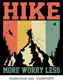 Hike more worry less t-shirt design | Vintage hiking t-shirt design