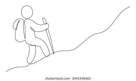 Hike One line drawing isolated on white background