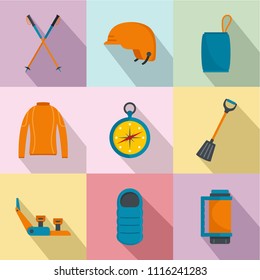 Hike way icons set. Flat set of 9 hike way vector icons for web isolated on white background