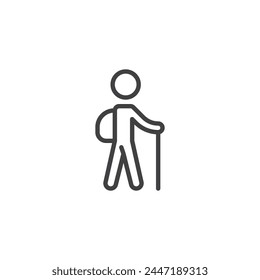 Hiker with backpack line icon. linear style sign for mobile concept and web design. Hiking person outline vector icon. Symbol, logo illustration. Vector graphics