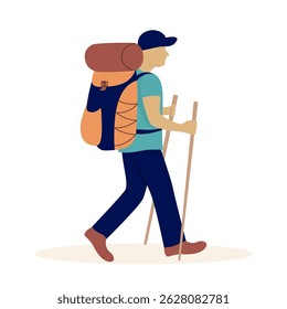 hiker with backpack and sticks