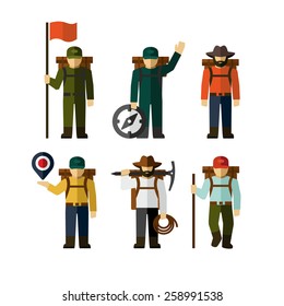 Hiker Backpack Traveler Vector Figure Icon 