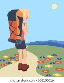 hiker before going on the route vector cartoon