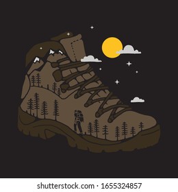 Hiker boot graphic illustration vector art t-shirt design