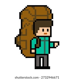 Wanderer tragen schweren Rucksack Pixel
