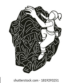 Hiker climbing mountain hiking cartoon graphic vector